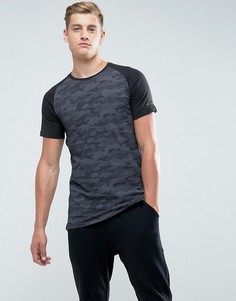 Удлиненная футболка с камуфляжным принтом и рукавами реглан Jack &amp; Jones Core - Черный