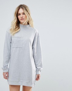 Серое платье-свитшот в стиле оверсайз с высоким воротом и карманом Missguided - Серый