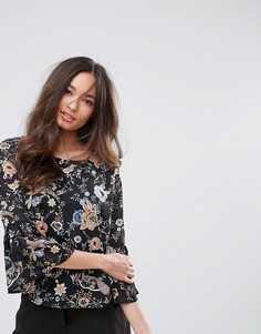 Шифоновый топ с цветочным принтом QED London - Черный