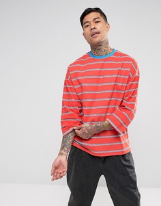 Оверсайз-футболка в полоску с рукавами 3/4 ASOS - Красный