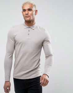 Серое обтягивающее поло с длинными рукавами ASOS - Бежевый