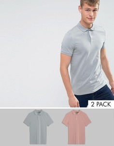 Комплект из 2 трикотажных облегающих футболок-поло ASOS - Мульти