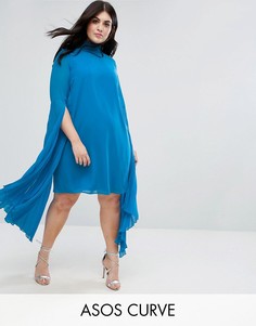Платье мини А-силуэта со складками на рукавах ASOS CURVE - Синий