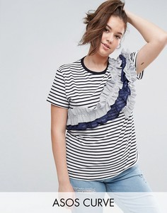 Топ с полосками и оборками на рукавах ASOS CURVE - Синий