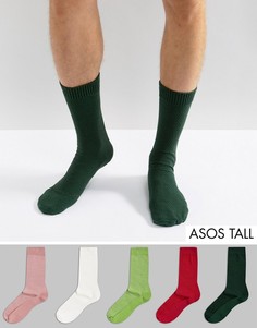 5 пар розовых и зеленых носков из вафельного трикотажа ASOS TALL - Мульти