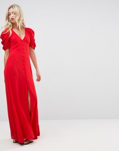 Платье макси на пуговицах с короткими рукавами ASOS - Красный