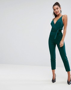Комбинезон с запахом и поясом ASOS - Зеленый