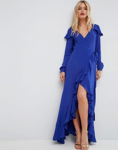 Чайное платье макси с запахом и длинными рукавами ASOS - Синий