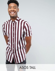 Бордовая рубашка классического кроя в полоску ASOS TALL - Красный