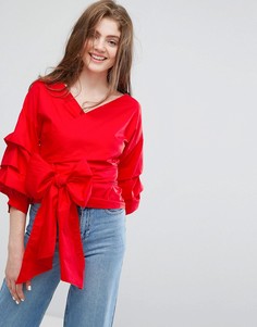 Блузка с запахом и ярусными рукавами Willow and Paige - Красный