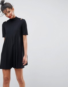 Плиссированное платье мини с вырезами на плечах ASOS - Черный