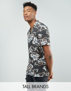 Свободная рубашка из вискозы с цветочным принтом ASOS TALL - Черный