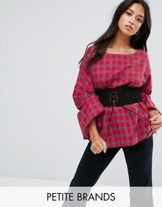 Красный топ в клетку с корсетом New Look Petite - Красный