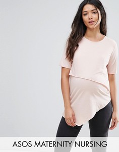 Двухслойный асимметричный топ с короткими рукавами ASOS Maternity NURSING - Розовый