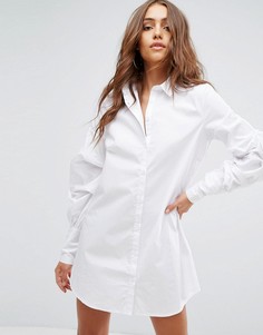 Платье-рубашка с простроченными рукавами Boohoo - Белый