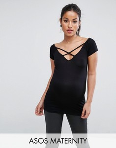 Топ с открытыми плечами и отделкой ремешками ASOS Maternity - Черный