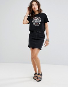 Джинсовая юбка в винтажном стиле с помпонами New Look - Черный