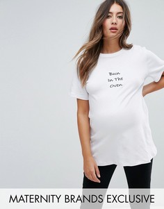 Футболка бойфренда с вышивкой Bun In The Oven Adolescent Clothing Maternity - Белый