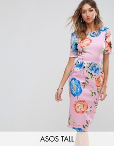Розовое платье миди с цветочным принтом ASOS TALL - Розовый