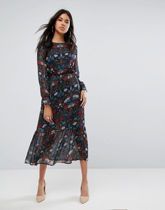 Платье миди с цветочным принтом Boohoo - Темно-синий