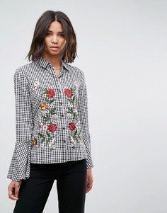 Клетчатая рубашка с вышивкой Miss Selfridge - Мульти