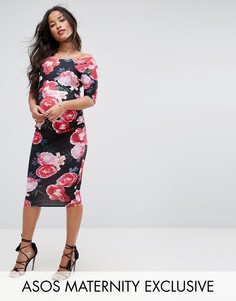 Платье с вырезом лодочкой и темным цветочным принтом ASOS Maternity - Мульти