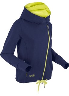 Трикотажная куртка с асимметричной застежкой-молнией (темно-синий/зеленый лайм) Bonprix