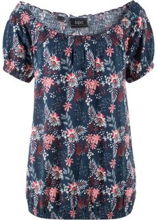 Футболка с вырезом-кармен (темно-синий в цветочек) Bonprix