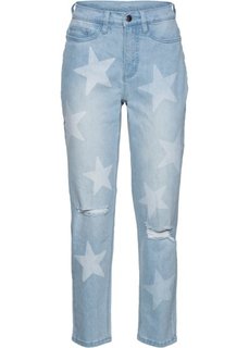 Рваные джинсы в ретро-стиле со звездным принтом (голубой) Bonprix