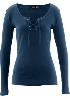 Футболка из трикотажа резинка на шнуровке (темно-синий) Bonprix