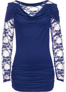 Футболка с кружевной отделкой (темно-синий) Bonprix