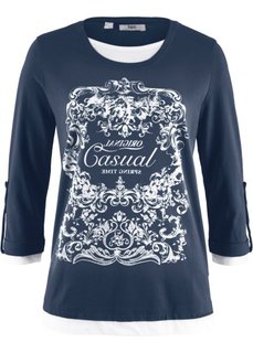 Футболка 2 в 1 с рукавом 3/4 (темно-синий с рисунком) Bonprix