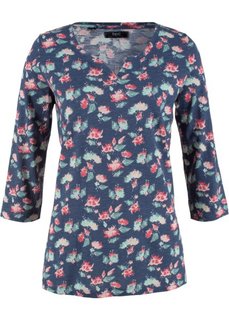 Футболка из трикотажа фламе с рукавом 3/4 (индиго в цветочек) Bonprix