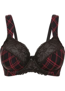 Бюстгальтер-минимайзер, чашка E (черный/омаровый с рисунком) Bonprix