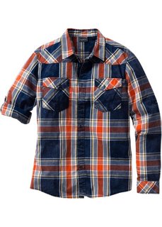 Клетчатая рубашка Slim Fit (темно-синий/оранжевый в клетку) Bonprix