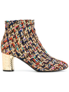 metallic heel tweed boots Casadei