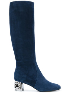 metallic heel under-the-knee boots Casadei