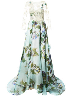 lace panel flared gown Marchesa