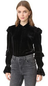 FRAME Velvet Victorian Ruffle Blouse