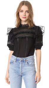 Rebecca Taylor Short Sleeve Silk & Lace Top