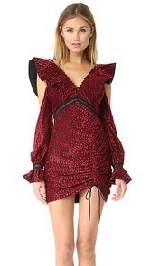 Self Portrait V Neck Frill Velvet Mini Dress