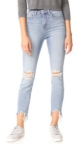 LAGENCE High Rise Skinny Jeans with Hem Destruction