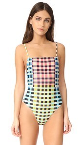 Mara Hoffman Plaid Mustard High Cut One Piece