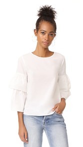 Madewell White Poplin Tiered Sleeve Top
