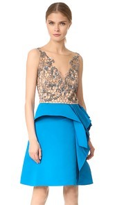 Marchesa Notte Drapped Faille Cocktail Dress