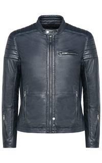 Синяя кожаная куртка на синтепоне Urban Fashion for men