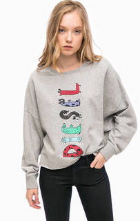 Серый свитшот с контрастным прнтом Diesel