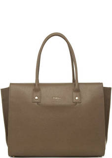 Серо-коричневая кожаная сумка с двумя ручками Furla