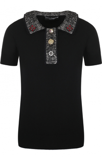 Кашемировый топ с коротким рукавом и декоративной отделкой Dolce &amp; Gabbana