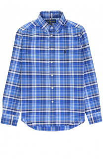 Хлопковая рубашка с принтом и воротником button down Polo Ralph Lauren